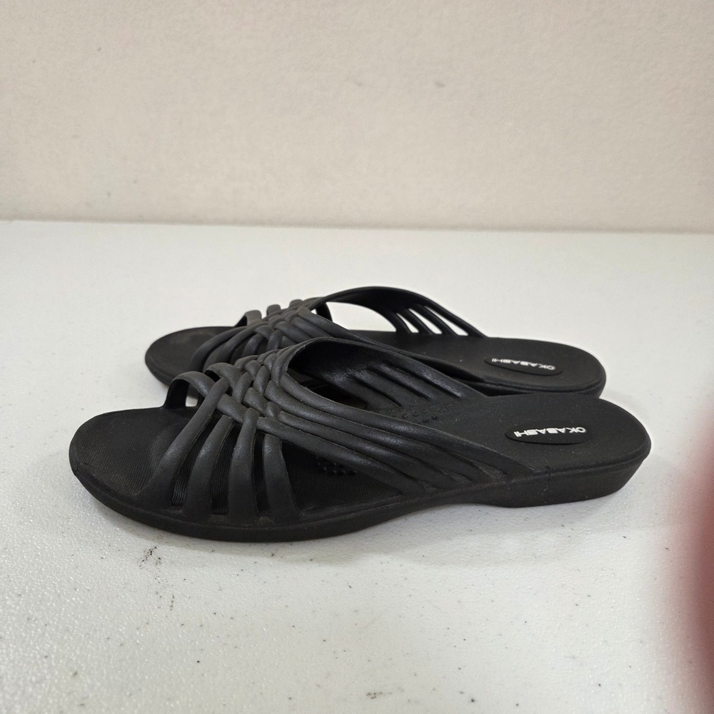 Okabashi Indigo Black Strappy Slide Sandals Womens ML 8-9 Made in USA Comfort